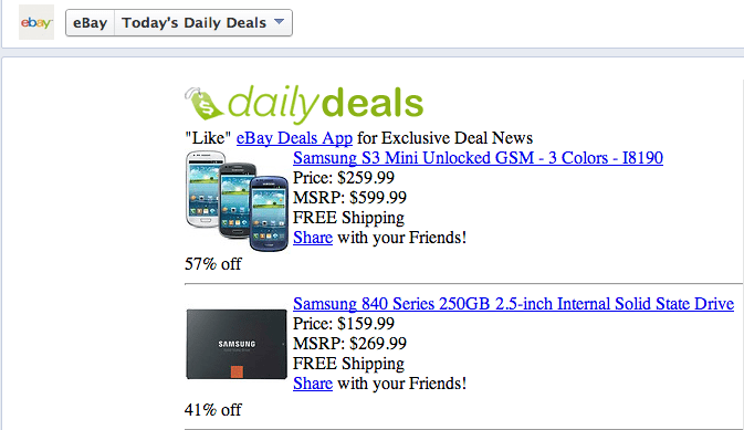 eBay daily Deals competes in the social mediasphere