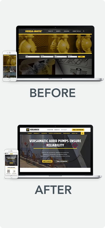 Versamatic Website Development Project before and after